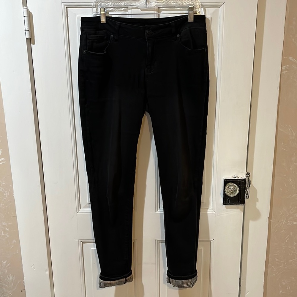 Jeans by Maurice’s in black with plaid cuff, great condition